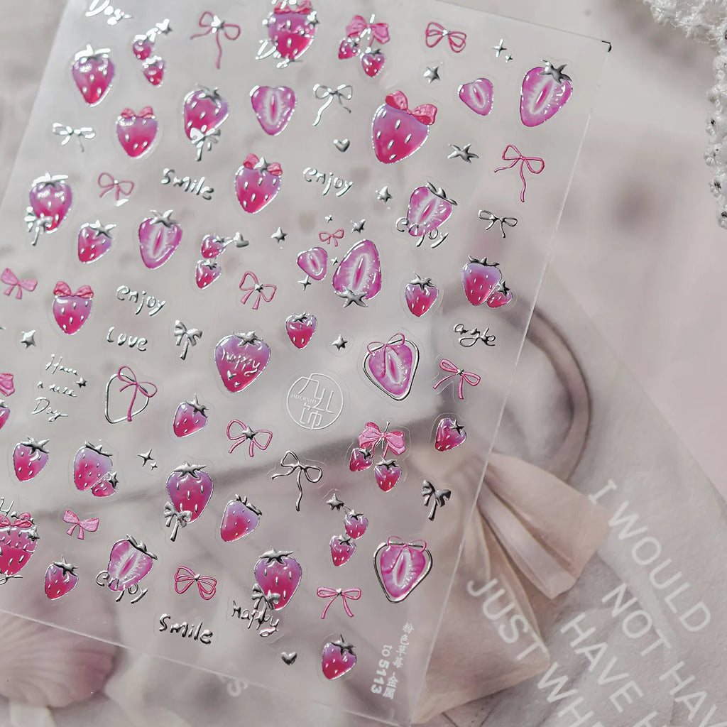 5D Summer Nail Art Stickers – Watermelon, Ice Cream & Bowknot Jelly Decals