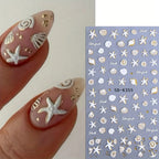 Summer Ocean Embossed Nail Art Stickers – Shell, Starfish & Floral Decals