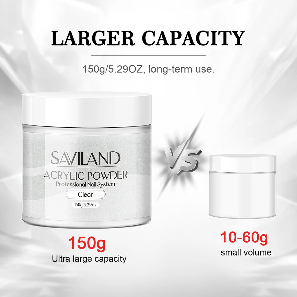 Saviland Large Capacity Acrylic Powder – Clear, White, Pink & Nude, 5.29oz
