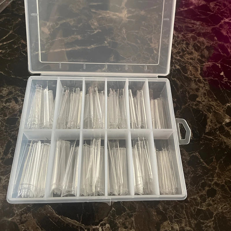 XXL French Half-Cover Nail Tips – Clear Acrylic Coffin & C-Curve Extensions