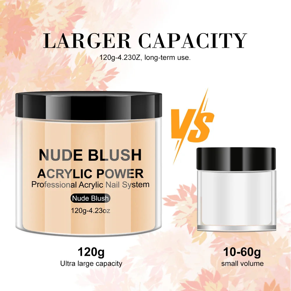 LIMEGIRL Large Capacity Acrylic Powder – Clear, White & Pink Nail Polymer, 120g