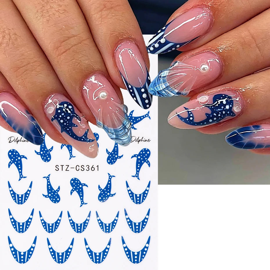 Blue Ocean Nail Art Stickers – Whale, Octopus & Starfish Decals, 2 Pieces