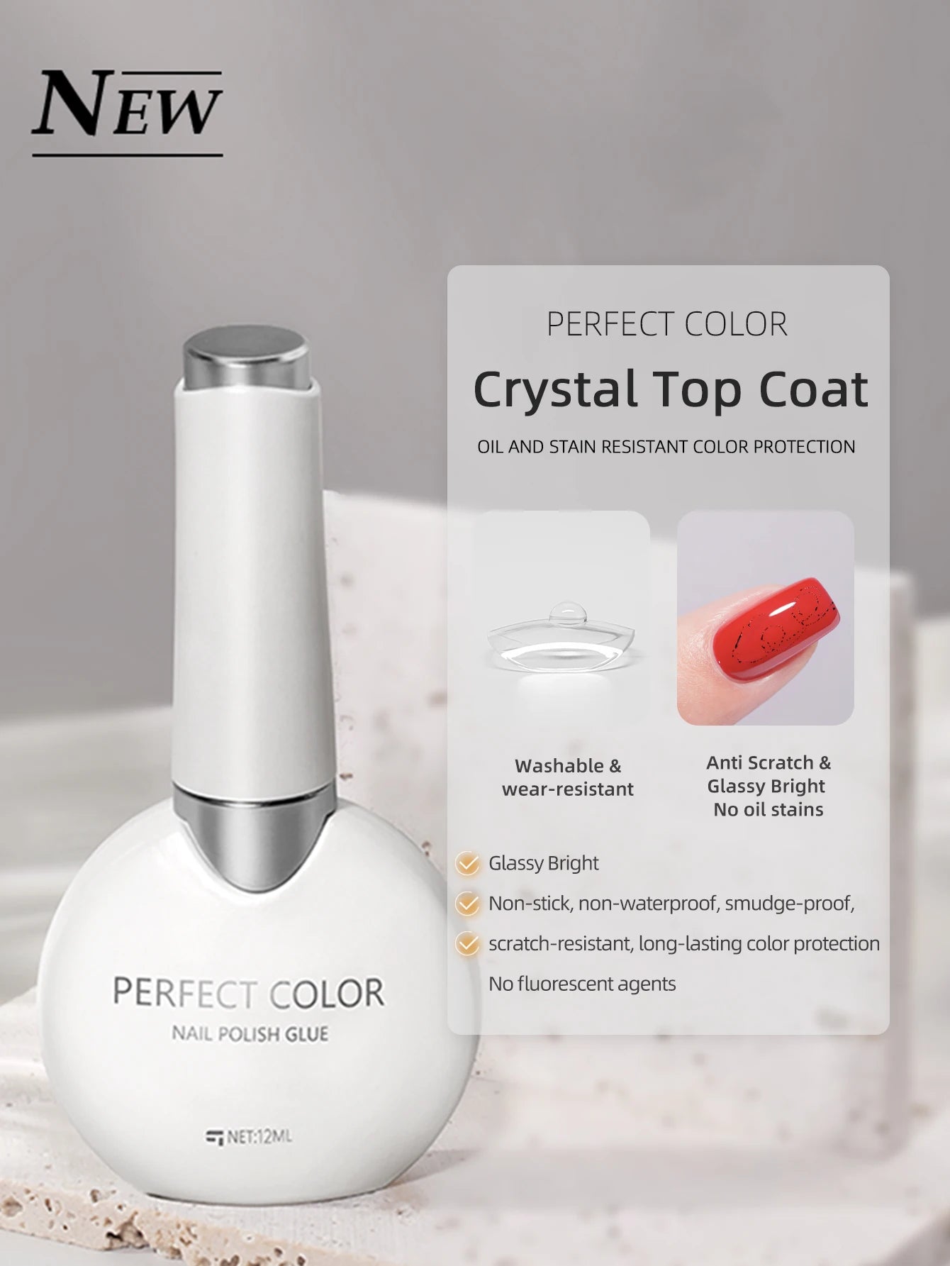 PERFECT COLOR Gel Nail Polish Top & Base Coat Set – Silky Base, Glossy No-Wipe Top