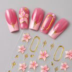 5D Floral Embossed Nail Stickers – Bronzing Hibiscus & Star Frame Decals