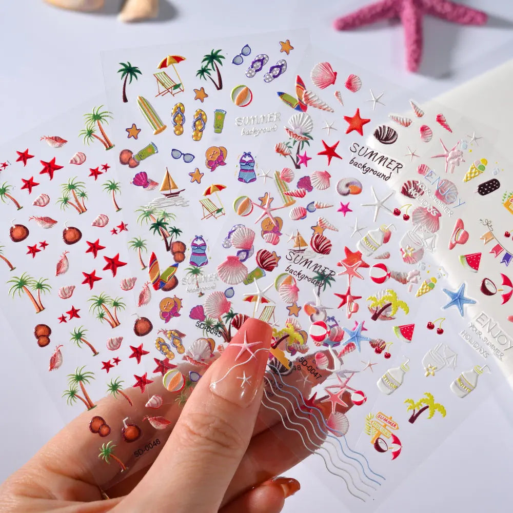 MAFANAILS 5D Embossed Sea Shell Nail Stickers – Ocean Beach Starfish Decals