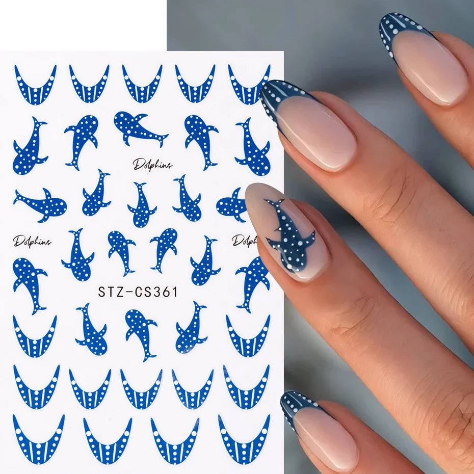 Blue Ocean Nail Art Stickers – Whale, Octopus & Starfish Decals, 2 Pieces
