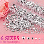 HotPress Silver Half Round Caviar Bead Nail Rhinestones – Flatback Pearl & Alloy Ball Set, 12 Grids