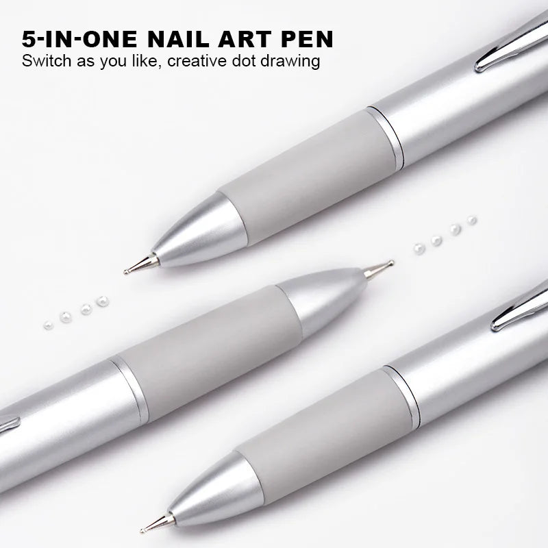 Kaniu 5-in-1 Press-Type Nail Dotting Pen – 4 Interchangeable Heads