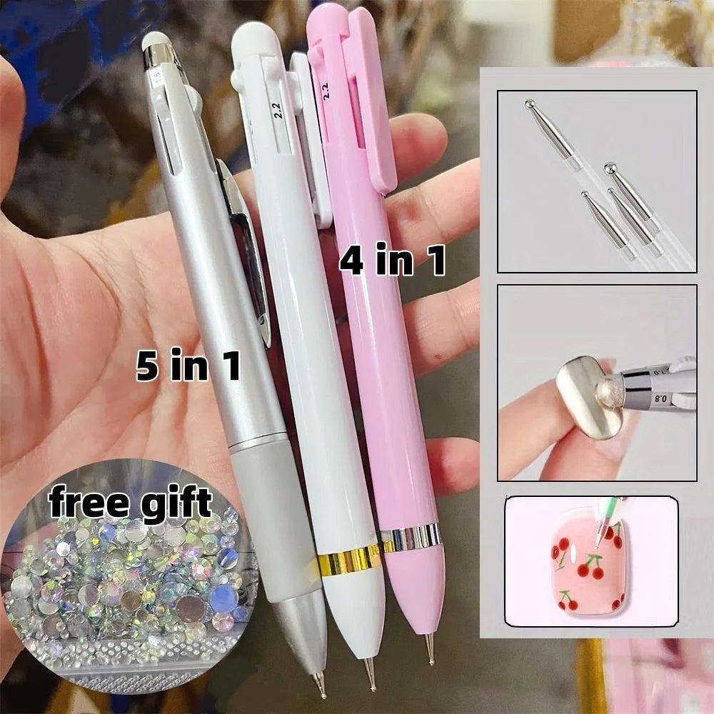 Press-Type Multi-Head Nail Dotting Tool – Ballpoint Style Rhinestone Picker Pen