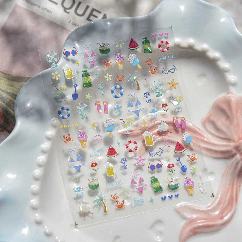 Summer Jelly Nail Stickers – Watermelon, Ice Cream & Strawberry Decals