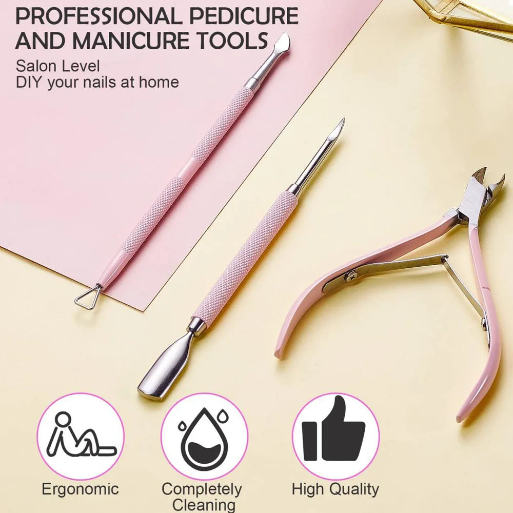 Pink Nail Art Cutter Set – Stainless Steel Scissor, Clipper & Pusher, 3 Pieces