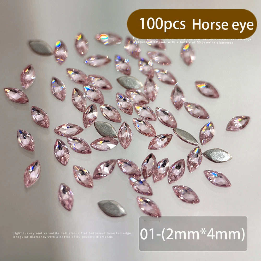 Mini Pink Nail Rhinestones – Teardrop & Horse-Eye Shape Charms, 100 Pieces