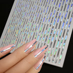 MAFANAILS 3D Metallic Laser Line Nail Stickers – Gold & Silver Striped Decals