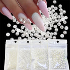 MingLee Half Round Pearl Nail Rhinestones – White & Beige Caviar Nail Decor