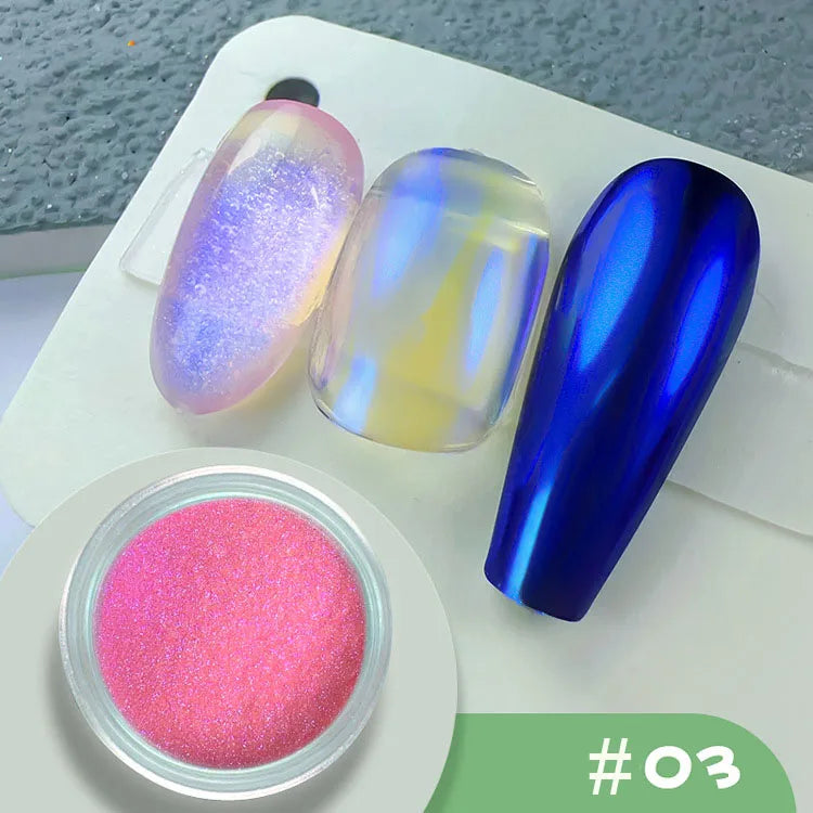 1Jar Magic Mirror Chameleon Nail Powder Glitter Aurora Pearlescent Powder Chrome Pigment Rubbing Dust Manicure Decoration