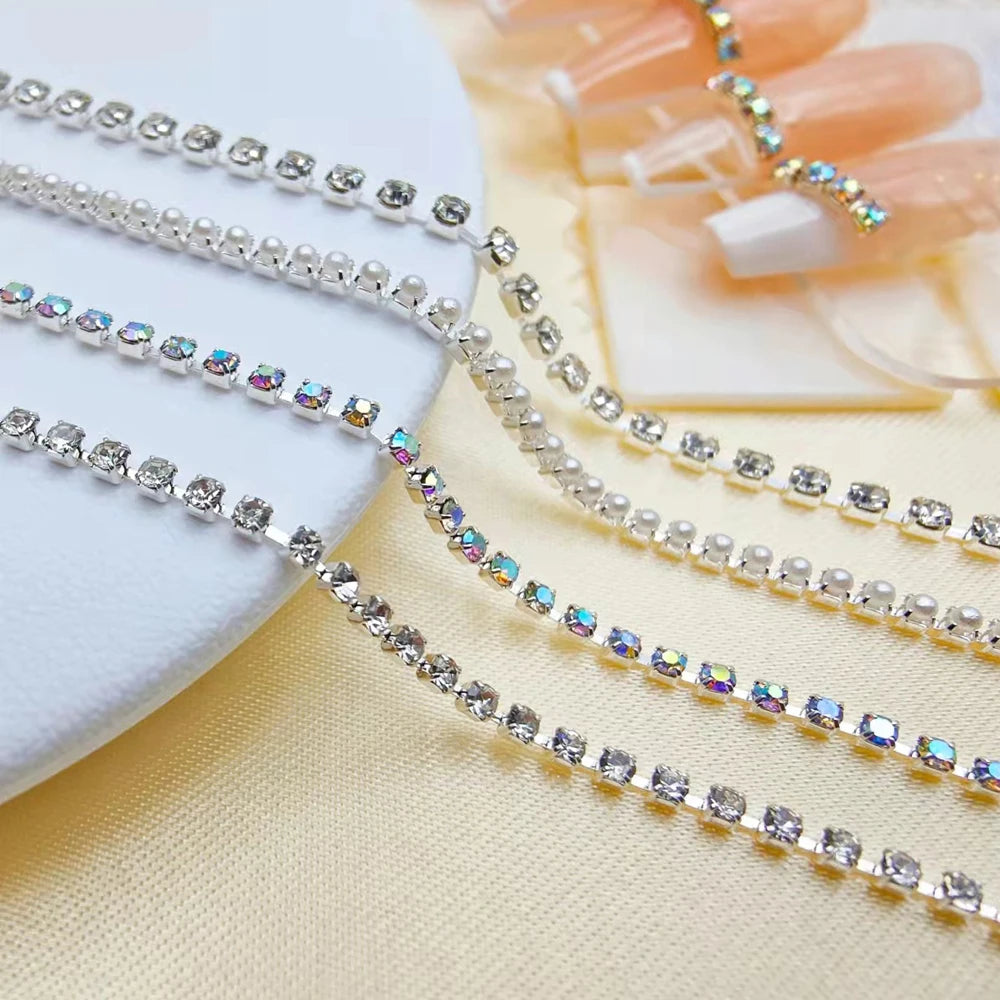 Sparkling Rhinestone Chain Nail Charms – Claw-Set Crystal Metal Chain