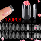 Semi-Frosted Coffin Nail Tips – Full Cover Soak-Off Capsule, 120 Pieces, 7 Colors
