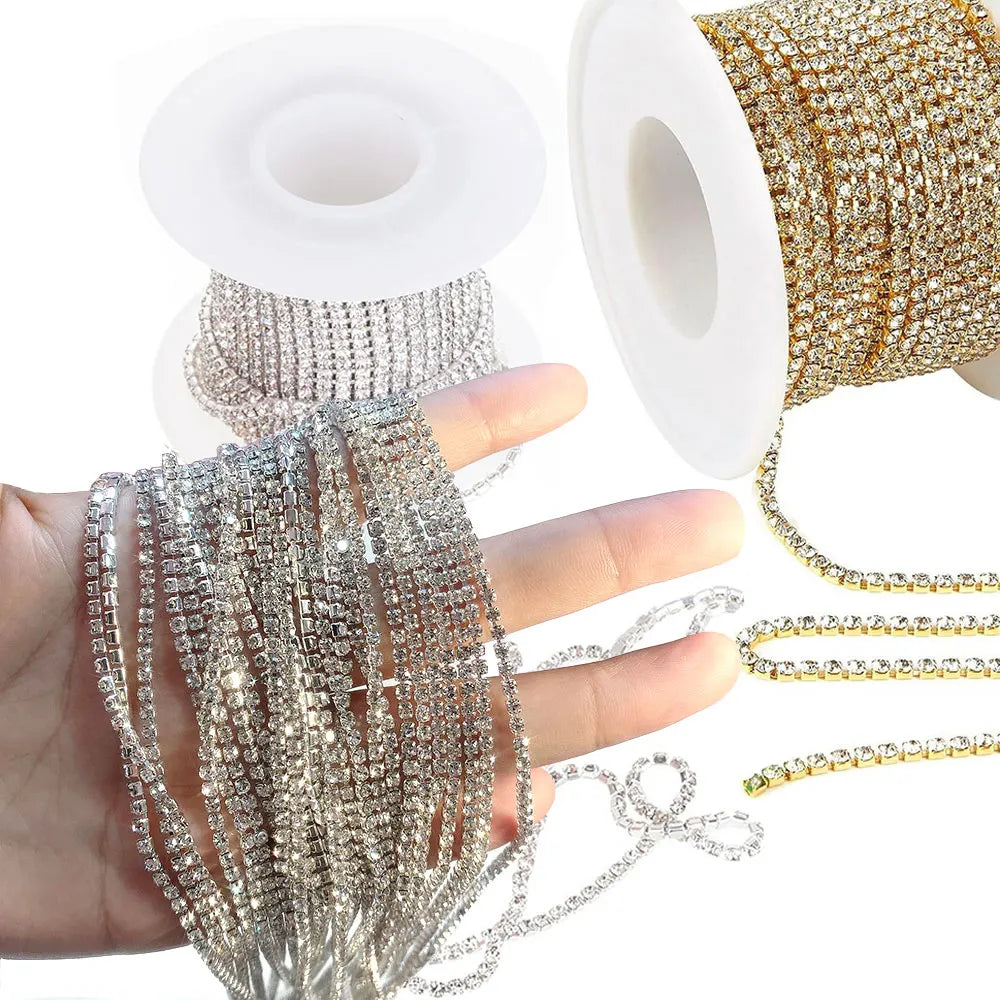 Sparkling Rhinestone Chain Nail Charms – Claw-Set Crystal Metal Chain