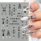 5D Glitter Silver Black Flower Nail Stickers – Embossed Floral Transfer Decals