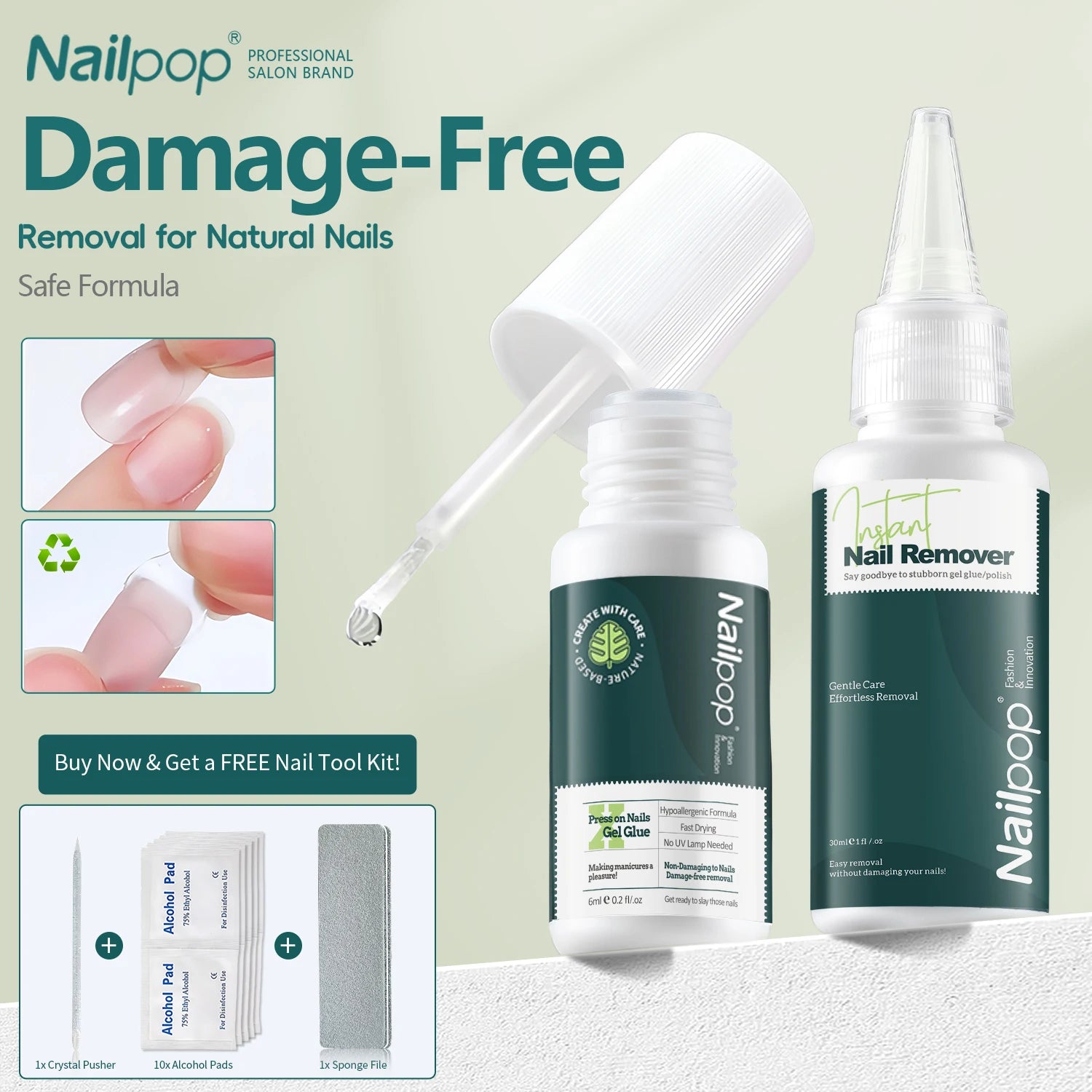 Nailpop Instant Press & Remove Nail Glue Kit – Hypoallergenic, No UV Lamp Needed