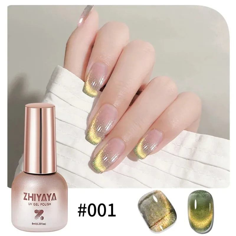 8ml Reflective Magnetic Gel Nail Polish Rainbow Effect Soak Off Gel Semi Permanent Glitter Dynamic Cat Eyes Nail Art UV Gel