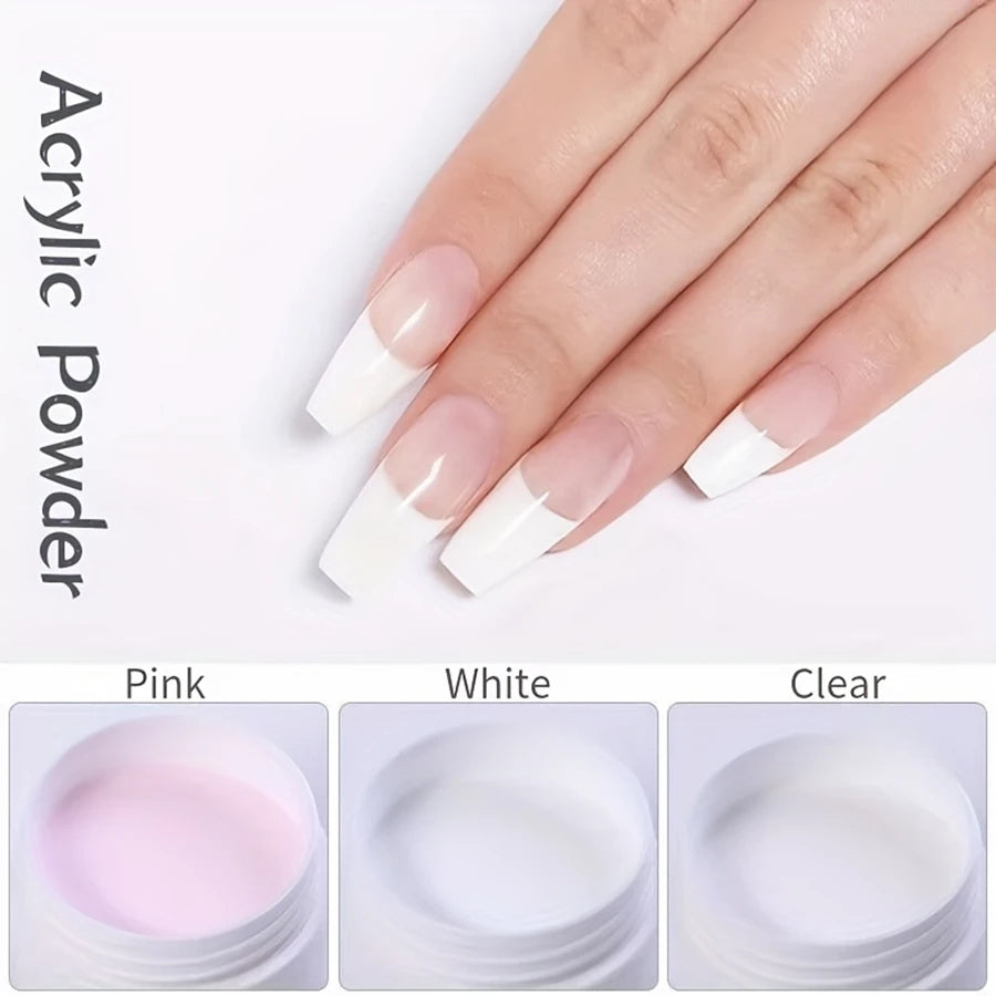 NOCIS Acrylic Powder – White, Pink & Naked Colors for 3D Nail Extension, 120g