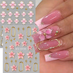 5D Floral Embossed Nail Stickers – Bronzing Hibiscus & Star Frame Decals