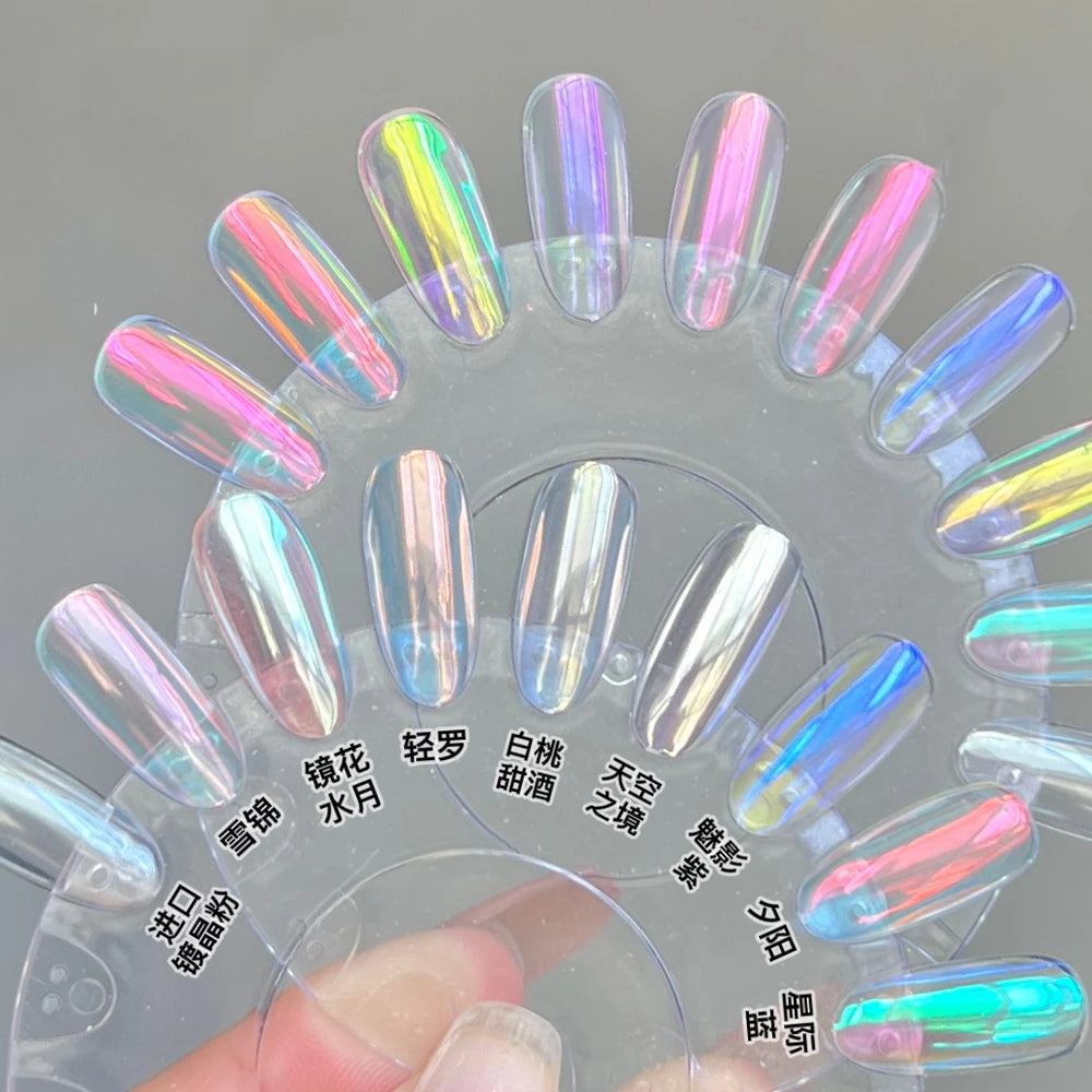 1Jar 0.2g Aurora Pearl Mirror Effect Nail Powders Aurora Chrome Mermaid Nails Art Powder Rainbow AB Glitter Rubbing Dust Pigment