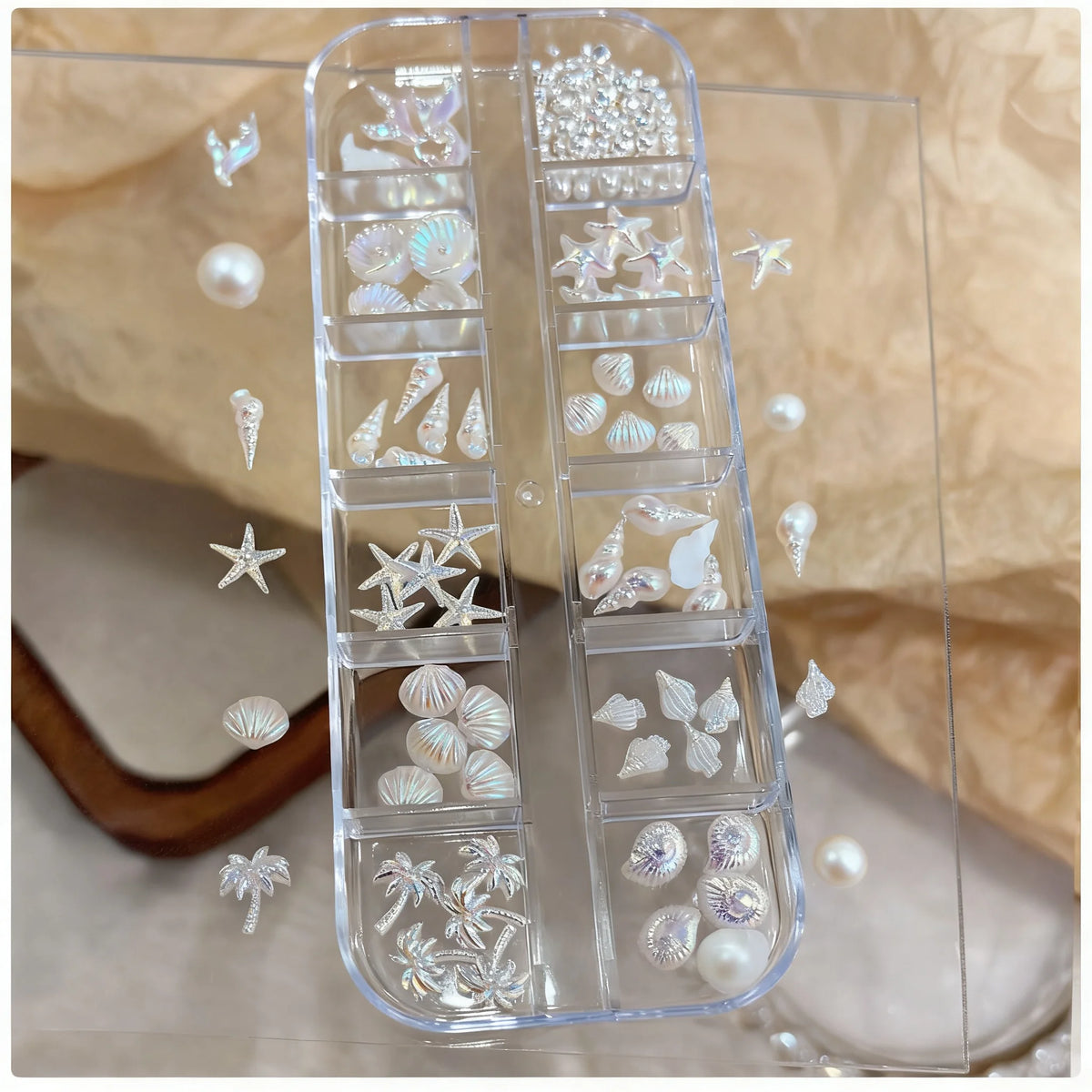 Ocean-Themed Nail Charms – 3D Metal Starfish & Seashell Rhinestones