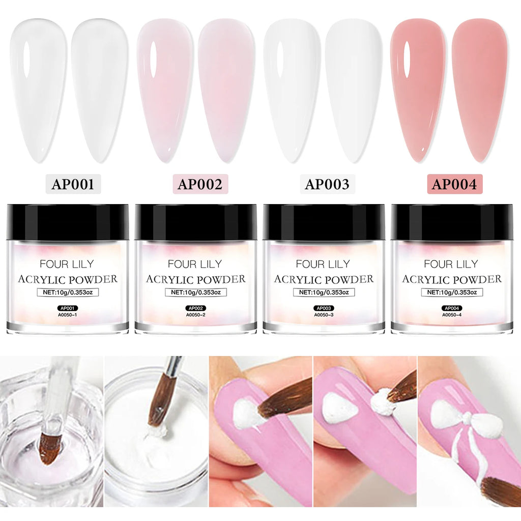 FOUR LILY Acrylic Nail Kit – Powder, Liquid & Brush Set for Nail Extension
