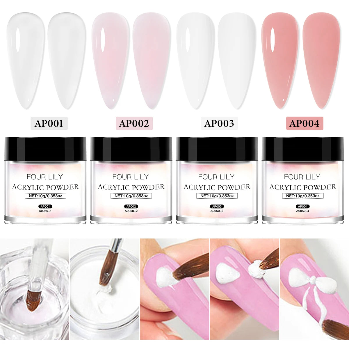 FOUR LILY Acrylic Nail Kit – Powder, Liquid & Brush Set for Nail Extension