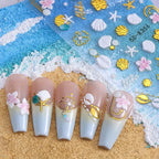 Summer Ocean Embossed Nail Art Stickers – Shell, Starfish & Floral Decals