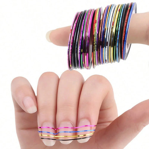30-Piece Metallic Nail Striping Tape Set – Gold & Silver Yarn Line Decals