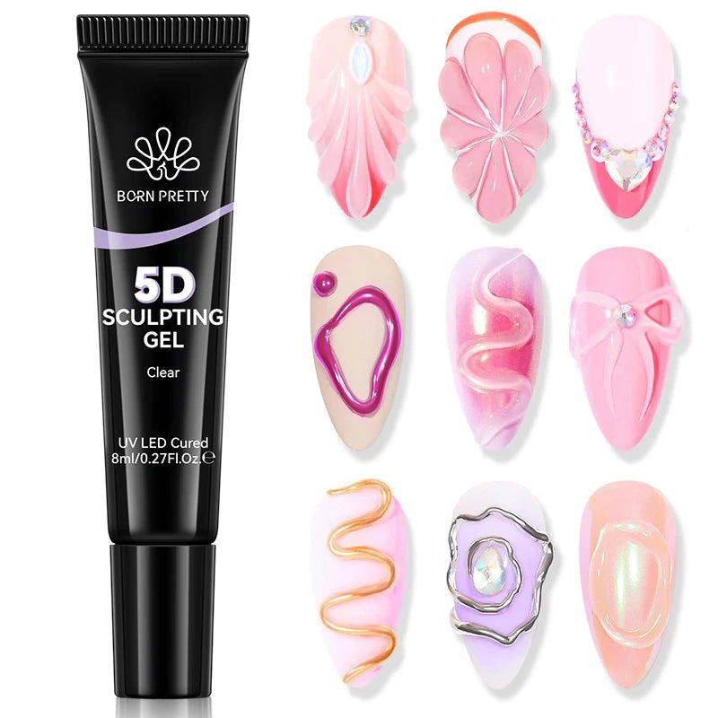 BORN PRETTY Clear 5D Sculpting Gel for Nail Art Design DIY 5D Nail Art Gel Embossing Gel for Painting Drawing Carving Nails Gel