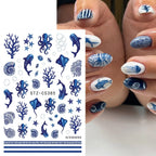 Blue Ocean Nail Art Stickers – Whale, Octopus & Starfish Decals, 2 Pieces