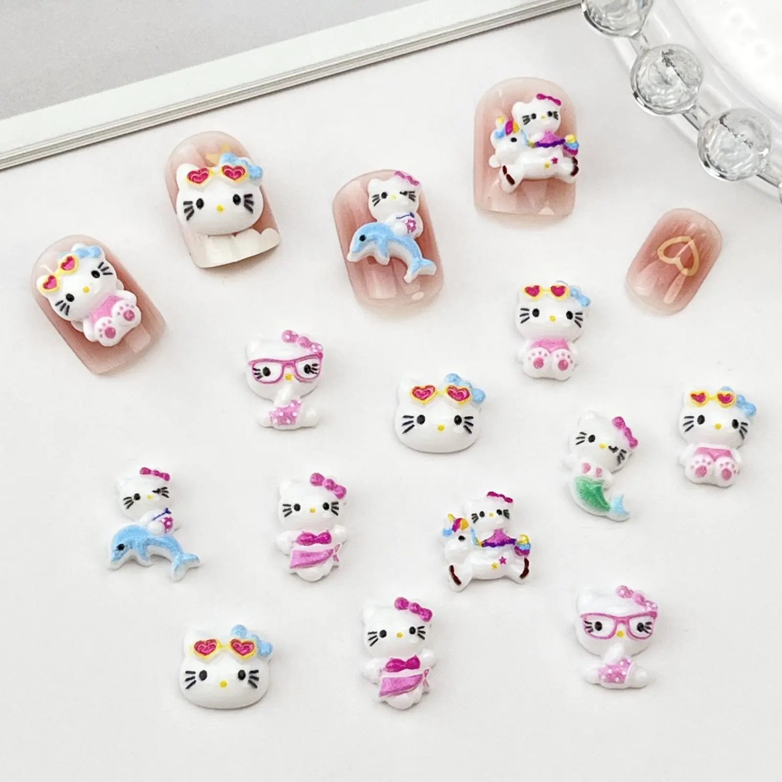 iigen Beach KT Kitty Nail Charms – Cute 3D White Cat Press-On Nail Art, 50pcs