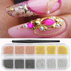 MAFANAILS Mini Caviar Bead Nail Charms with Magnetic Pen – Gold & Silver Steel Beads