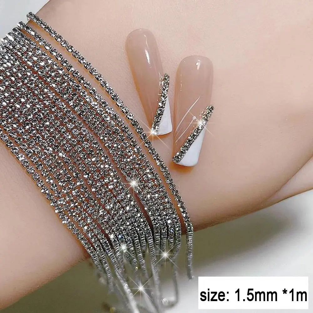 Sparkling Rhinestone Chain Nail Charms – Claw-Set Crystal Metal Chain