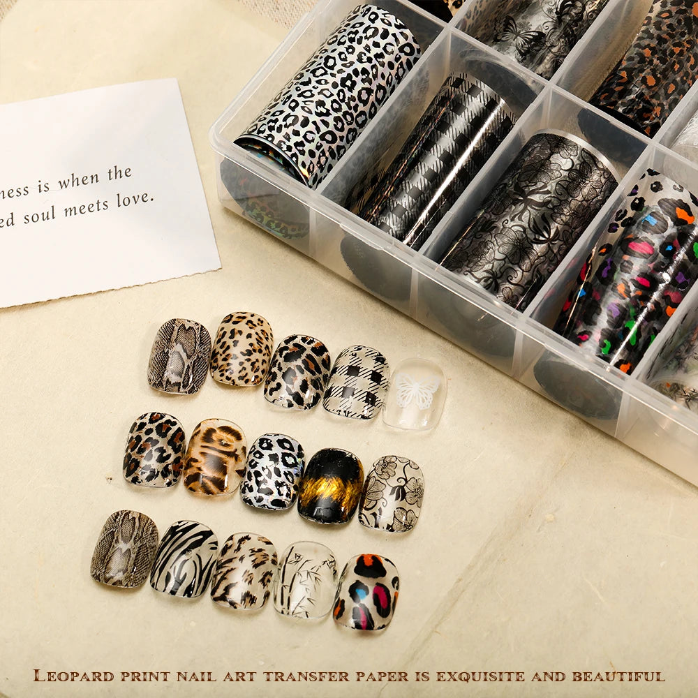 Kaniu Leopard Print Nail Transfer Paper – Water-Soluble Animal Print Foils, 10 Rolls