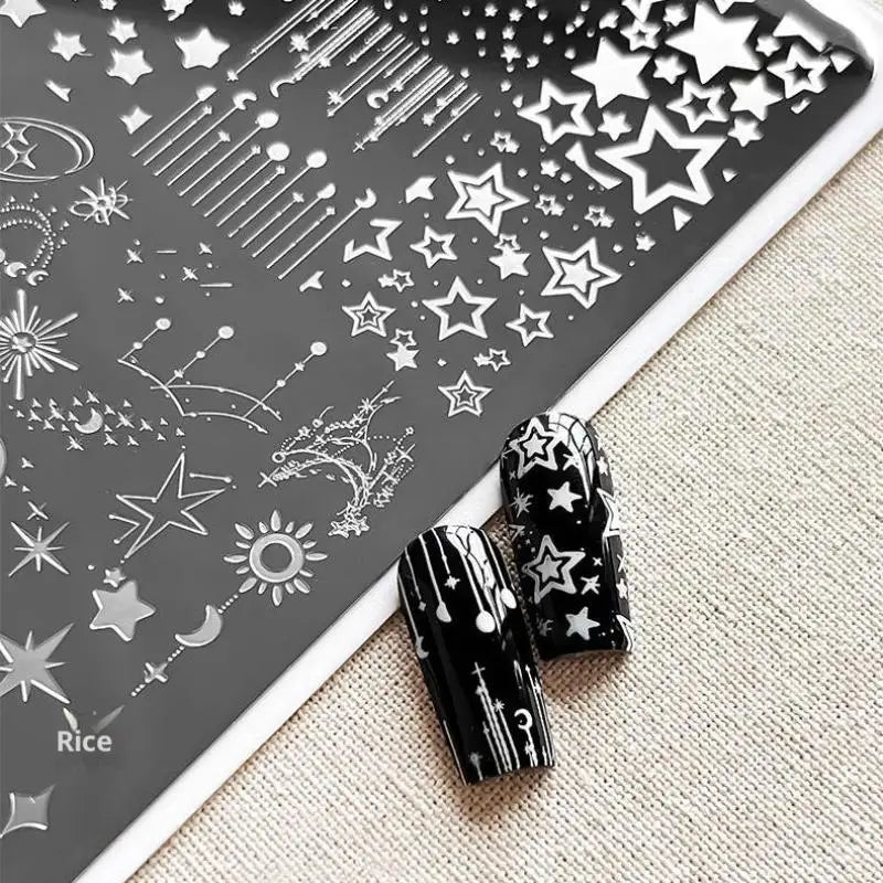 Cartoon Moon & Stars Nail Stamping Plate – Celestial Design Template