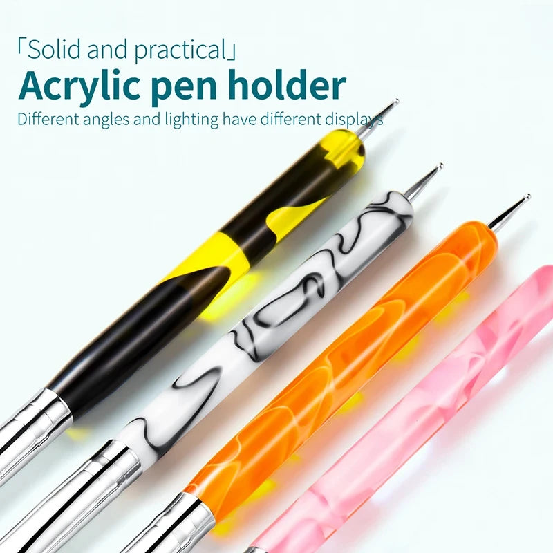 Dual-End French Nail Art Brush Set with Dotting Tools – Acrylic Handle, 1/4/6 Pieces