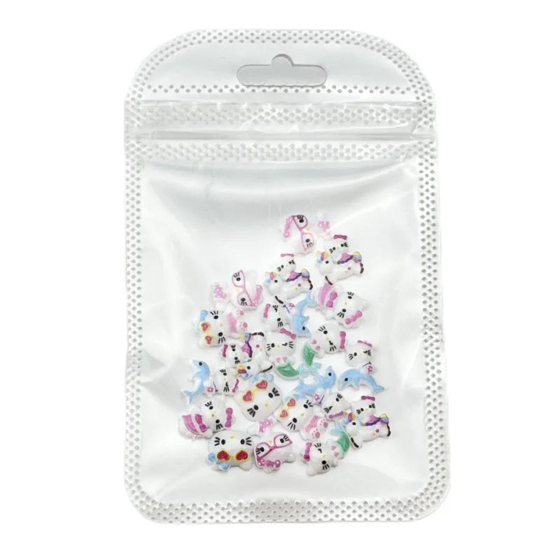 iigen Beach KT Kitty Nail Charms – Cute 3D White Cat Press-On Nail Art, 50pcs