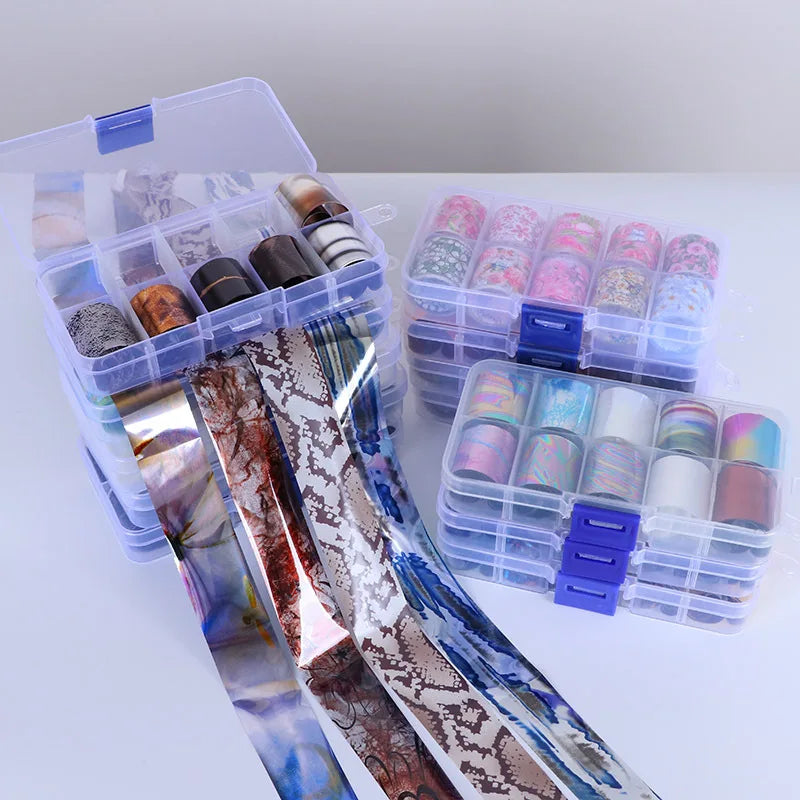 MingLee Holographic Nail Transfer Foils – Flower, Butterfly & Galaxy Mirror Effect, 10 Rolls