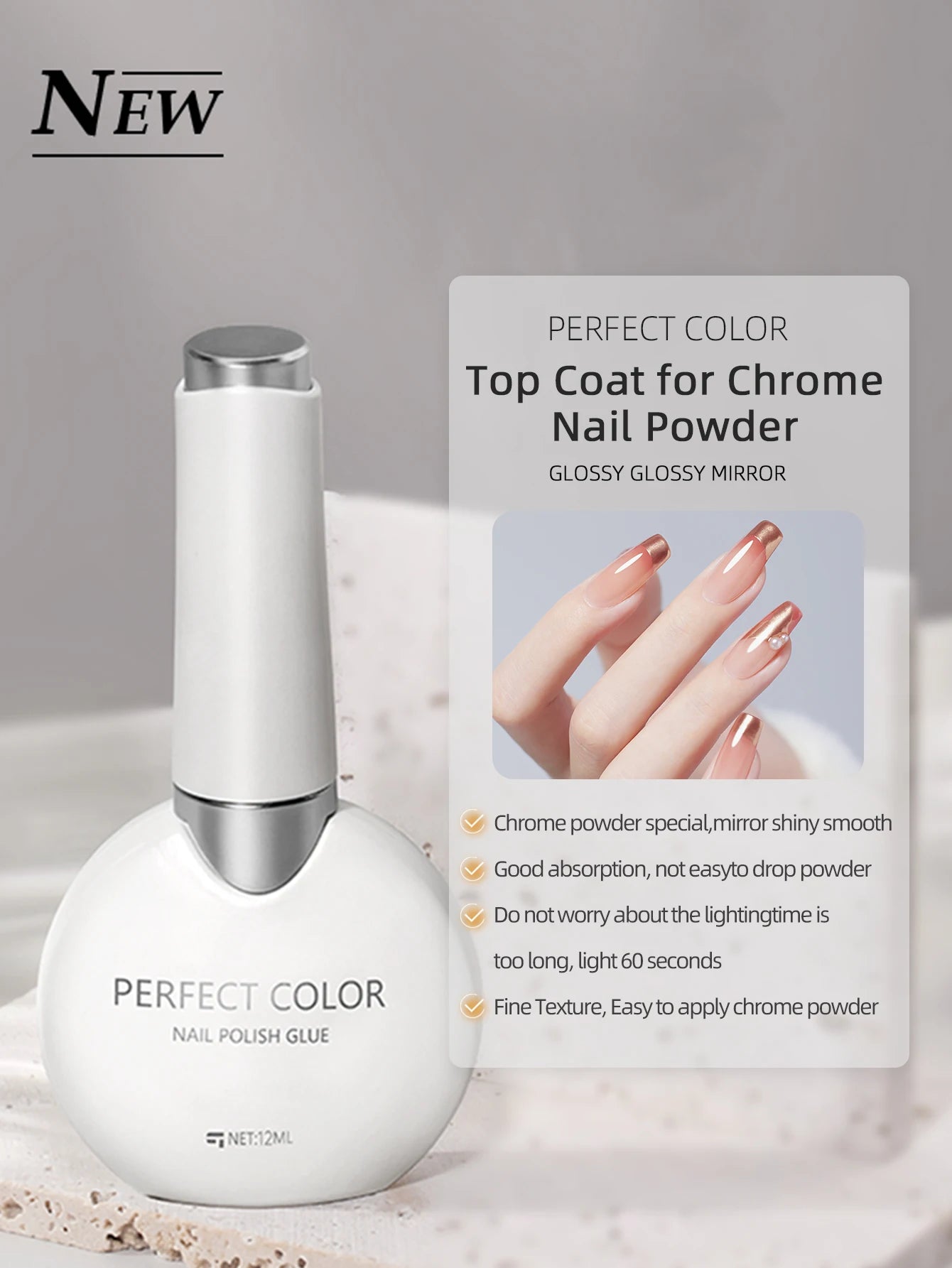 PERFECT COLOR Gel Nail Polish Top & Base Coat Set – Silky Base, Glossy No-Wipe Top
