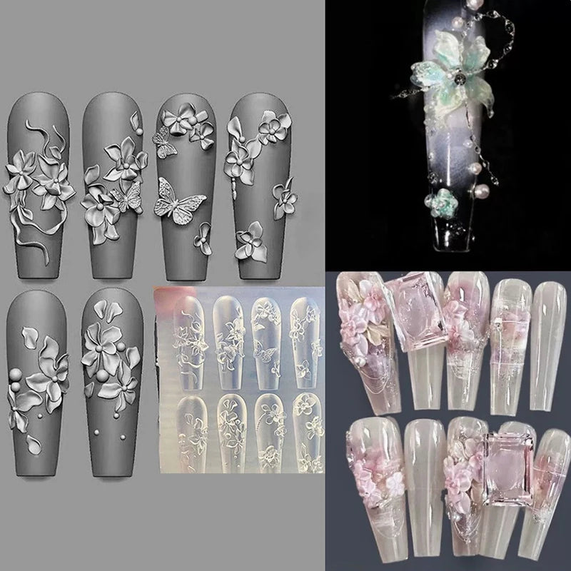 3D Mini Silicone Nail Mold – Butterfly, Flower & Shell Stamping Plate