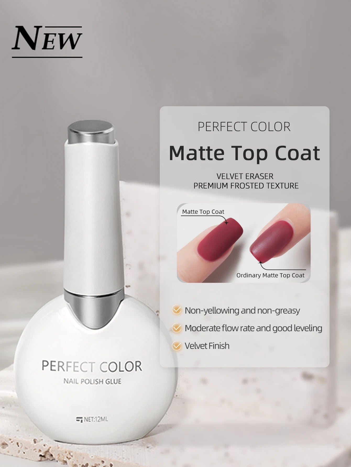 PERFECT COLOR Gel Nail Polish Top & Base Coat Set – Silky Base, Glossy No-Wipe Top