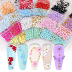 MAFANAILS 3D Acrylic Flower Nail Charms – Mixed Gold Bead & Pearl Set, 1000+pcs