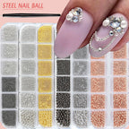 MAFANAILS Mini Caviar Bead Nail Charms with Magnetic Pen – Gold & Silver Steel Beads