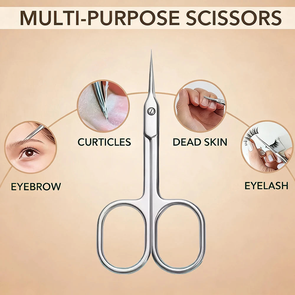 Stainless Steel Cuticle Cutter Set – Scissor Nippers & Double-End Pusher, 4 Pieces