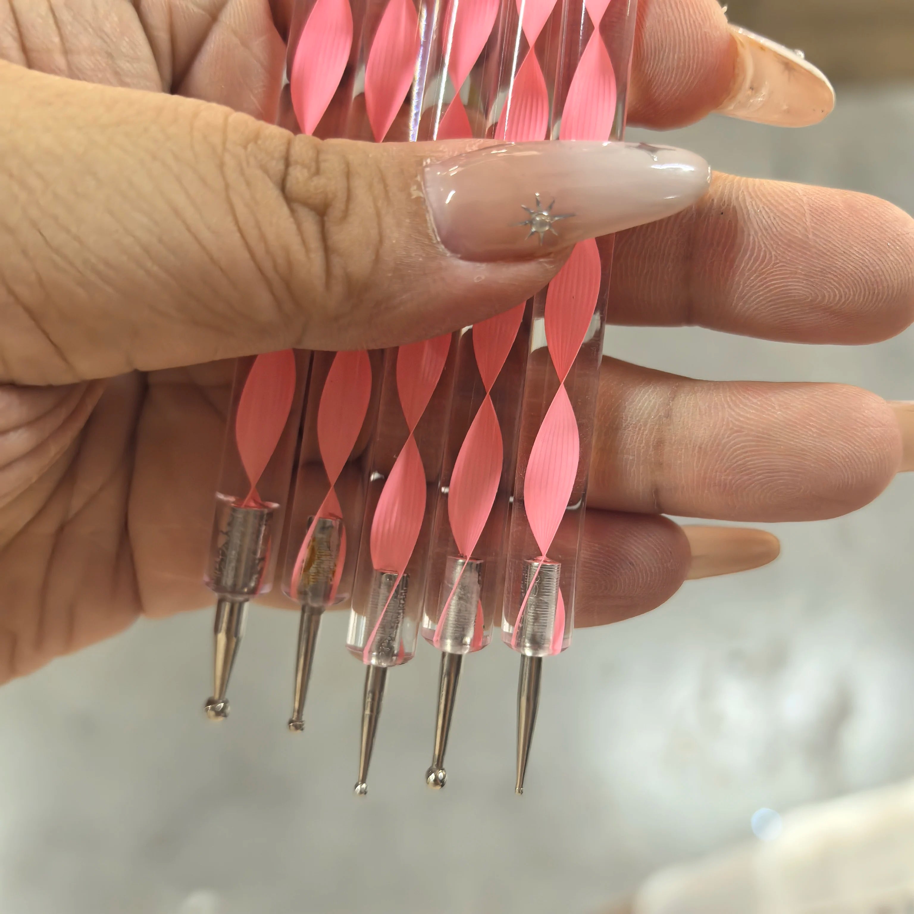 Dual-End Silicone Nail Dotting Brushes – Marbleizing Painting Pens, 5 Pieces